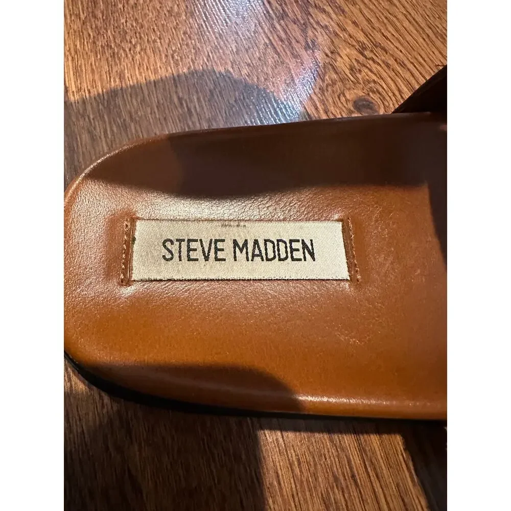 Steve Madden Mayven Leather Slides Camel Size 9 Minimalist Chic - Picture 8 of 10